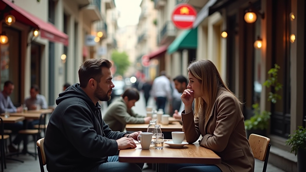 Moda neighborhood street café with local residents and relaxed atmosphere